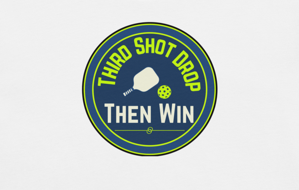 Circular logo with pickleball graphics and text on a white background