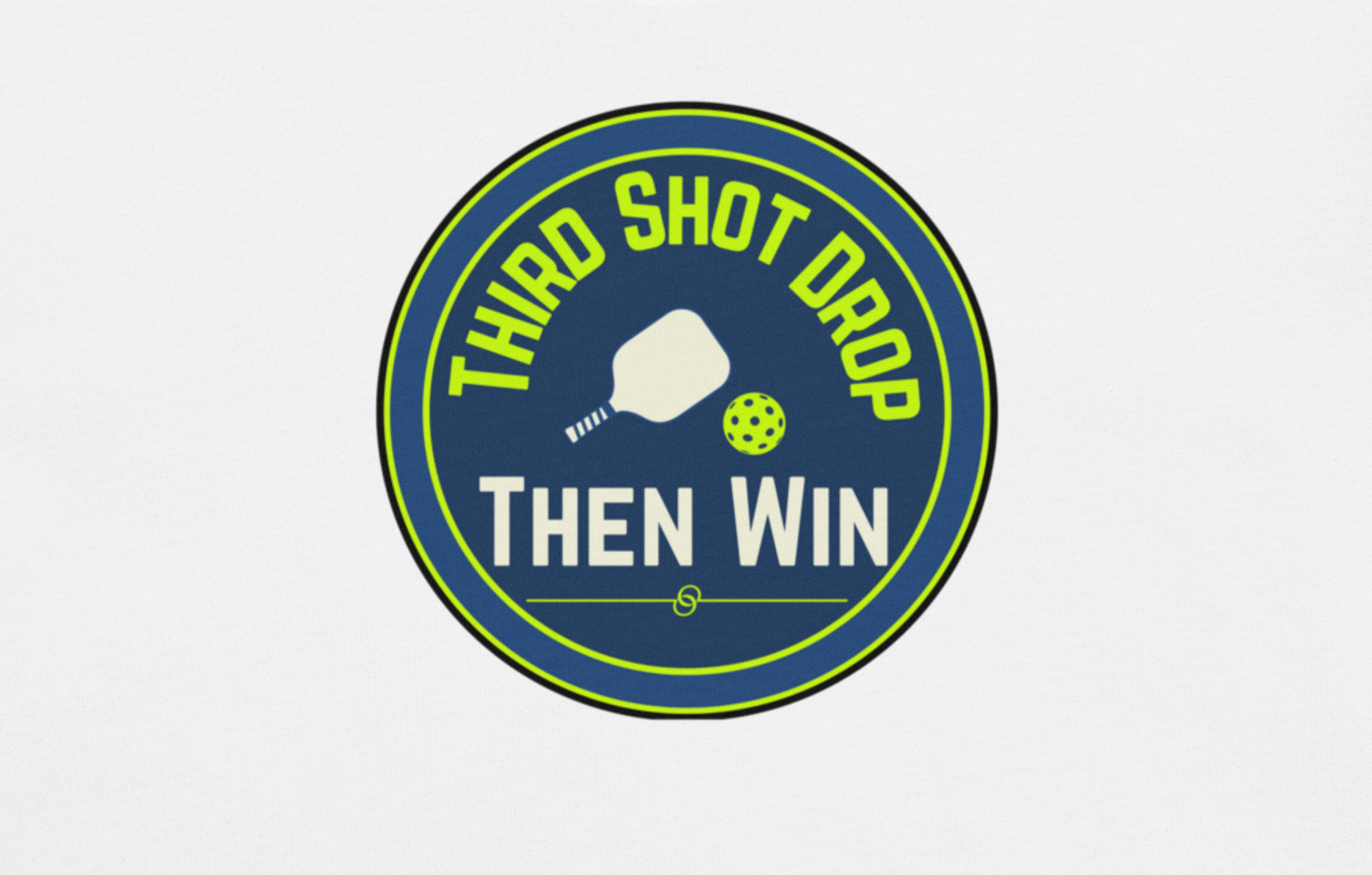 Circular logo with pickleball graphics and text on a white background