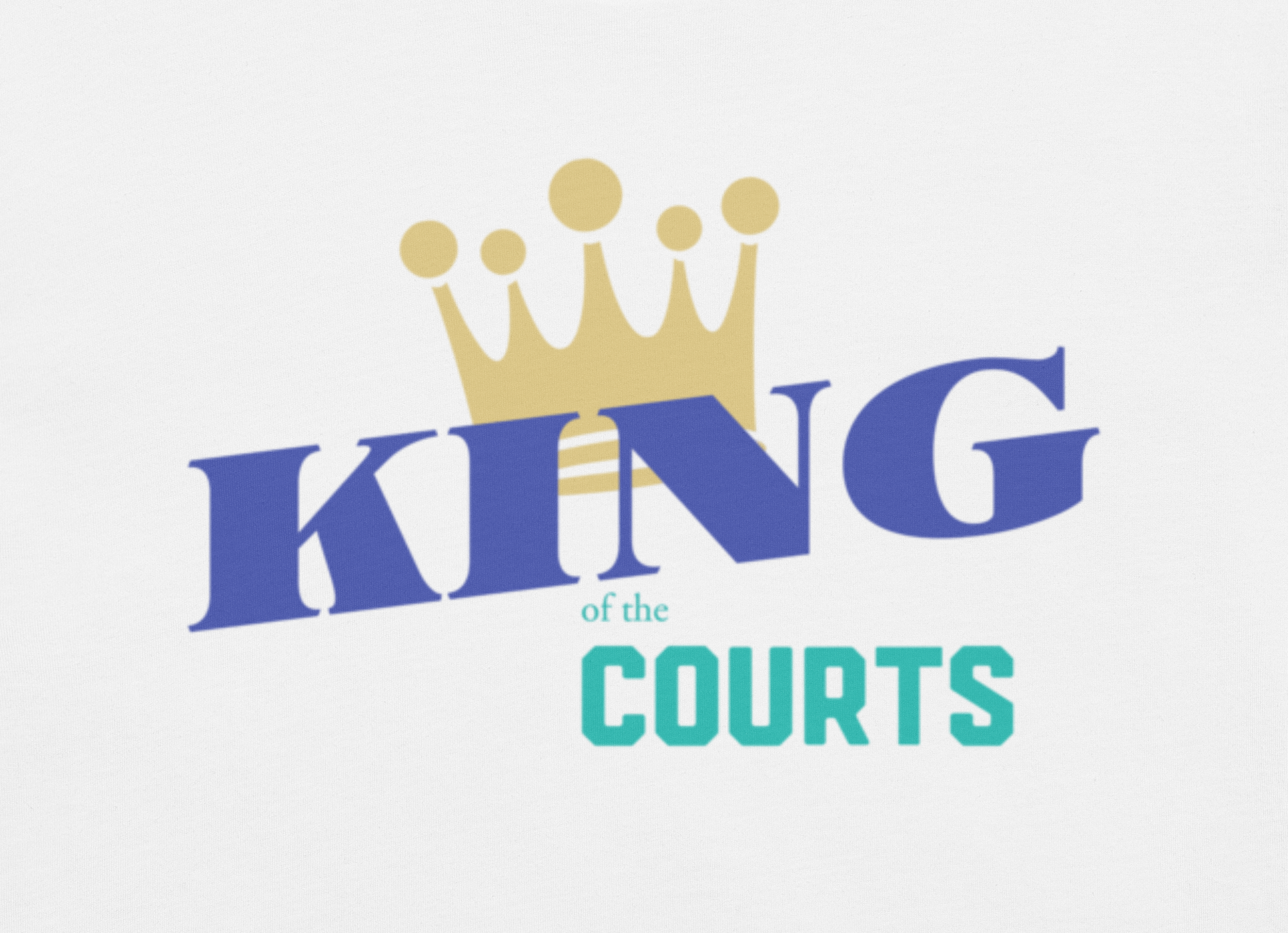 Logo with a crown and text 'King of the Courts' on a light gray background