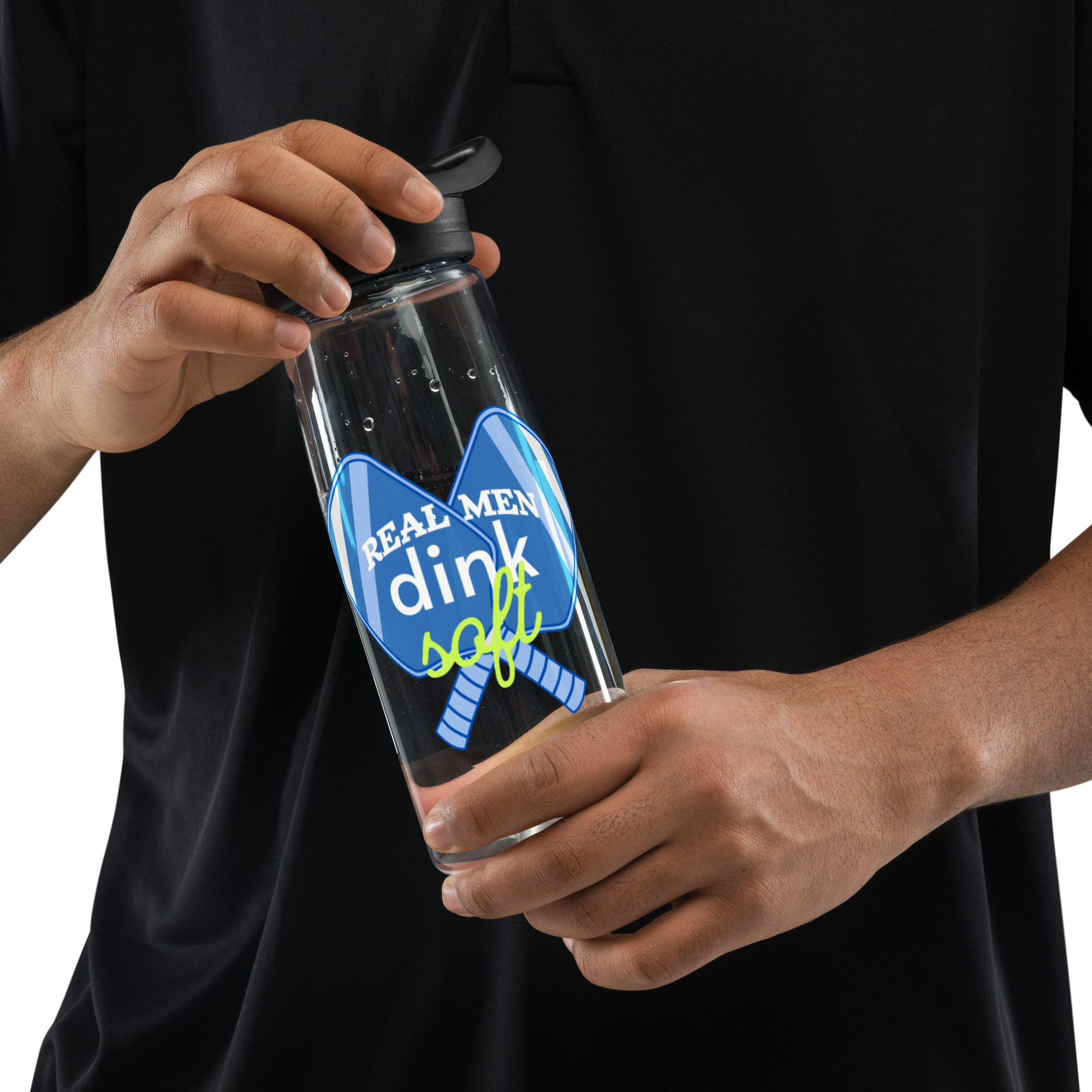 Real Men Dink Soft Water Bottle – Funny Pickleball Gift for Him